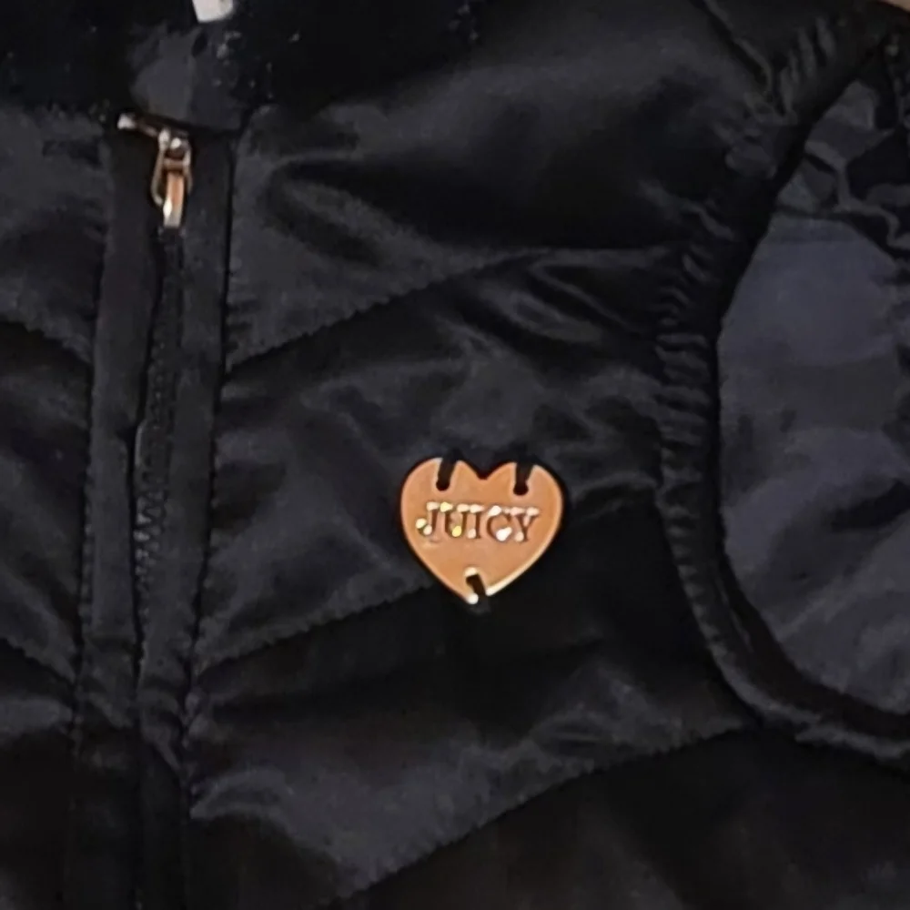 Juicy Couture Black Fur Puffer/ Quilted Toddler Hooded Vest with Gold Accents 2T